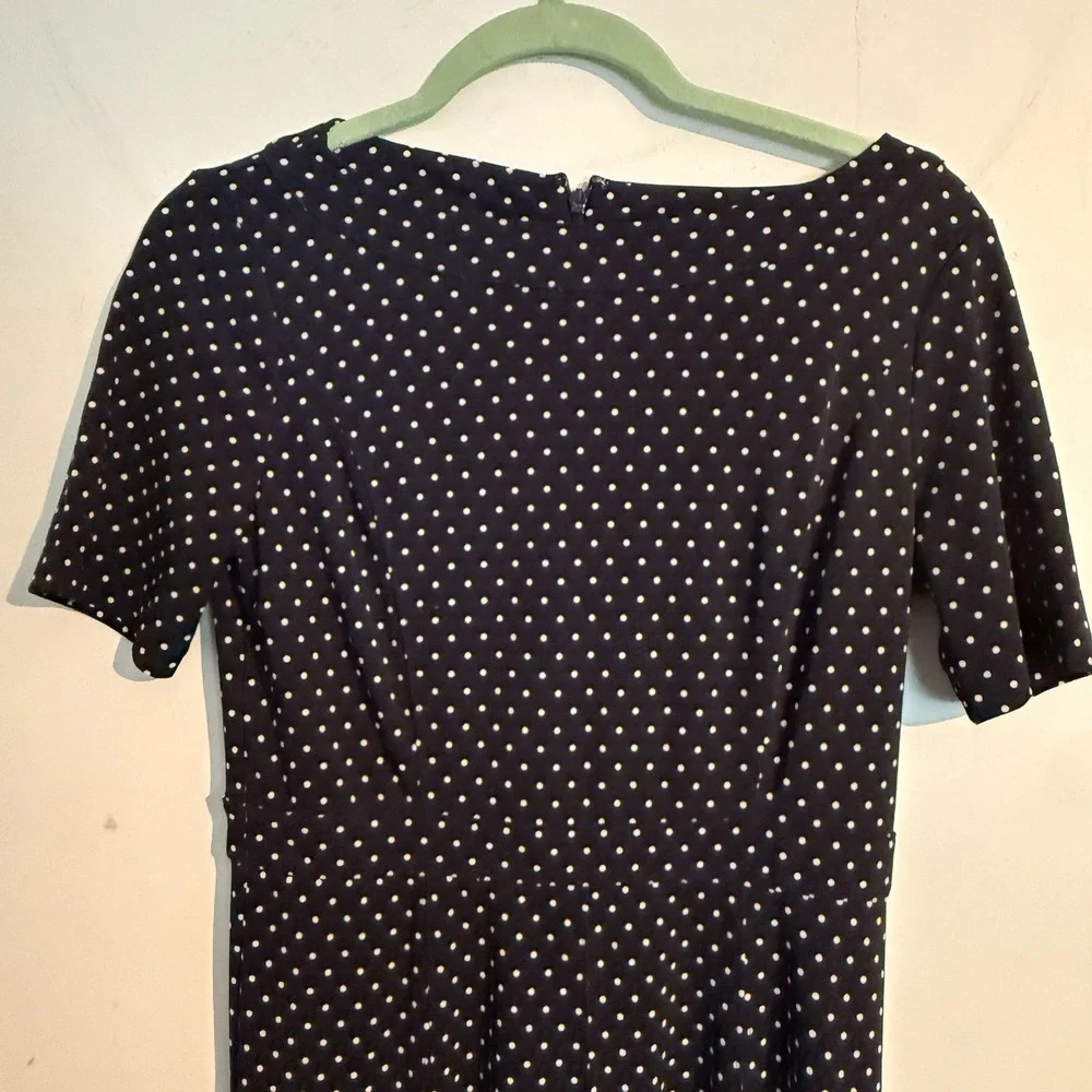 Talbots Size‎ 2 Polka Dot Dress Navy Blue Retro Inspired Feminine Slinky Modest - Picture 2 of 5